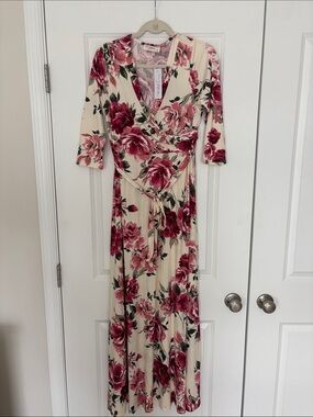 Pinkblush Cream Maxi Wrap Dress with Pink Floral Print